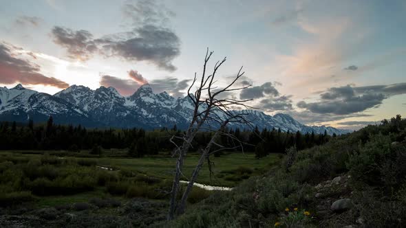 Grand Teton colorful sunset time lapse