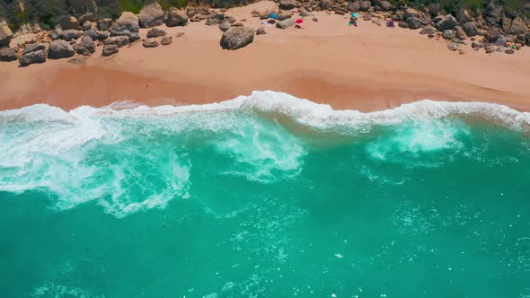 Flight over Stony Beach and Waves