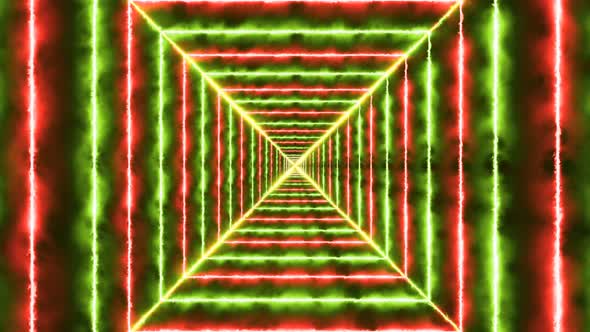 Red Green Fire Square Tunnel Animated Background