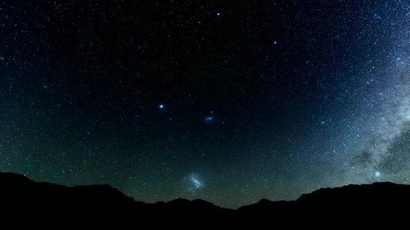 Blue Starry Night on Deep Lights Stars Mountain Landscape