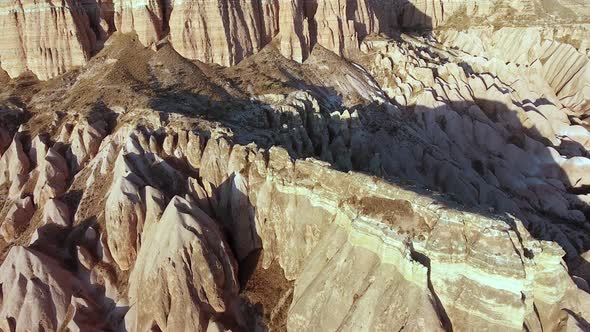 Hoodoos, Fairy Chimneys, Sedimentary Volcanic Rock Formations in Arid Drainage Basin Steppe