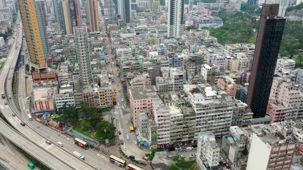 Drone fly over Hong Kong city