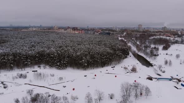 Winter Aerial View of City Forest Frozen River