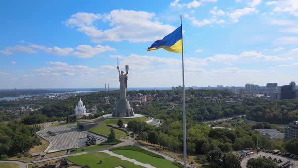 Kyiv - National Flag of Ukraine By Day. Aerial View. Kiev