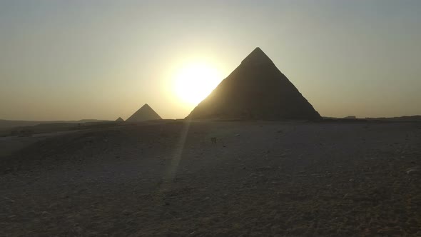 View of Giza pyramids at sunset