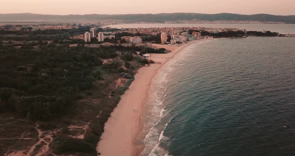 beach in Black Sea - Bulgaria from the top at sunset