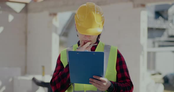 Confident Young Male Contractor Writing on Clipboard