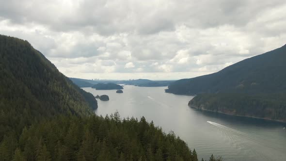 Aerial View of Indian Arm Mountains and Canadian Nature Landscape