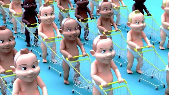 4K fun cartoon animation of a babies shopping