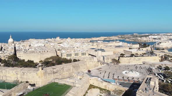 Valletta Ditch and Triton Fountain, Malta. Cityscape aerial scenic view