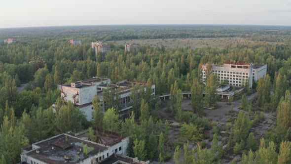 Aerial Shot of Abandoned Town Buildings in Pripyat