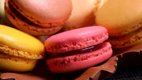 Super Closeup Panorama of Delicious French Almond Macaroons