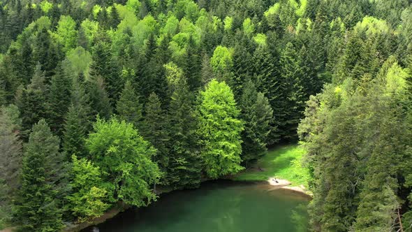 Aerial view of lake Turzov in village Gelnica in Slovakia