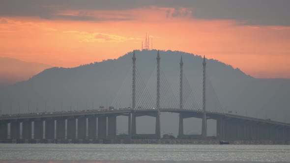 Sunrise vehicle move at Penang Bridge.