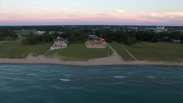 Panning Aerial Shot of Lake Michigan Shore