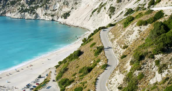 Beach Top Summer Day on Famous Myrtos on Kefalonia Island Greece