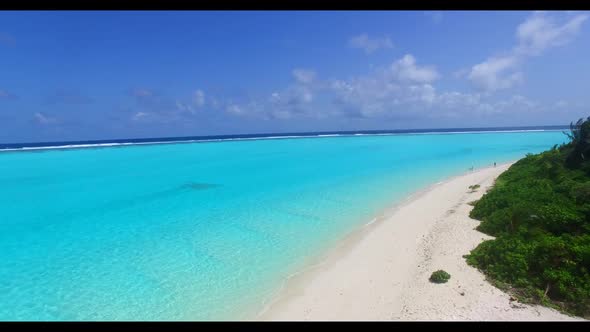 Aerial tourism of relaxing lagoon beach holiday by blue water and clean sandy background of a dayout