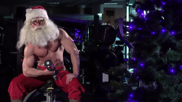 Santa in a Gym Training Biceps 004
