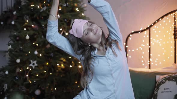 Happy Attractive Young Woman Enjoying Evening Home Christmas Eve