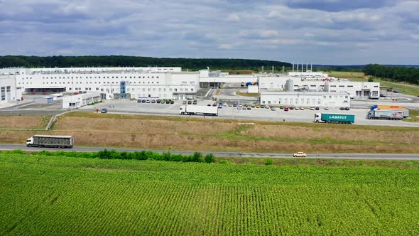 Newly built factory in the field.