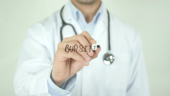 Bursitis, Doctor Writing on Transparent Screen