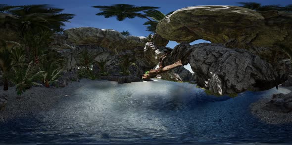 VR 360 Cave Paradise Blue Sea and Sky. Paradise on Beach Tropical Island alt