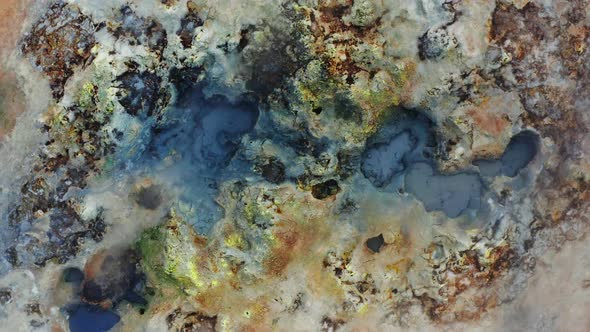 Aerial Top Down Shot of Steaming Fumaroles in Hverir Geothermal Area