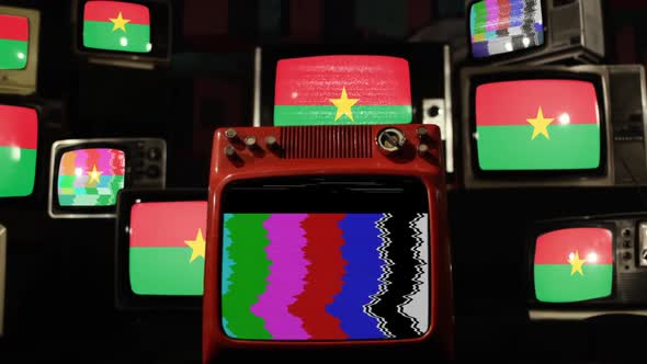 The national flag of Burkina Faso and Retro TVs.