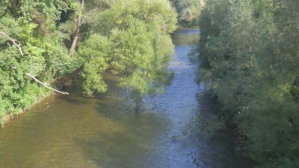 Landscape near Cerna river of spa resort Herculane in western Romania 4K 2160p UHD footage - Cerna r