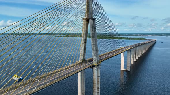 Landmark Cable Bridge at downtown Manaus Amazonas Brazil.