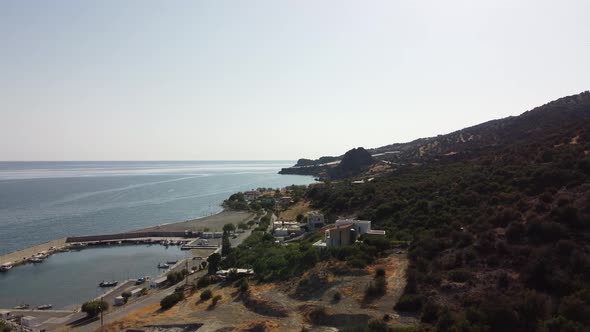 Aerial Nature Greek Landscape with Sea or Ocean Bay and Empty Sand Beach