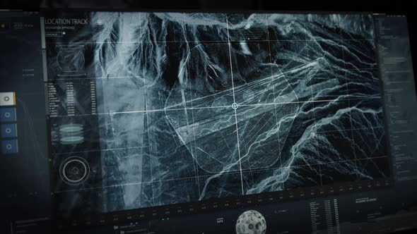 Ancient Spiral Geoglyphs Archeological Scan On Futuristic Control Panel Ui