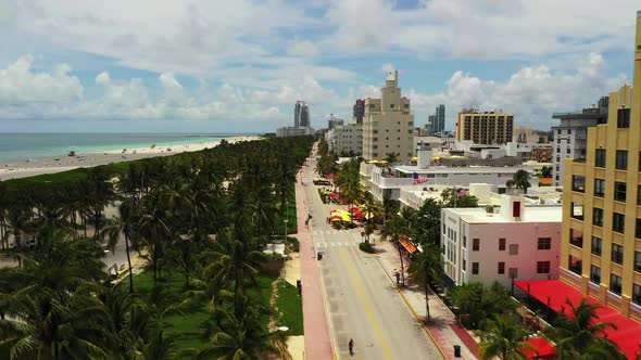 Aerial drone footage Miami Beach Ocean Drive