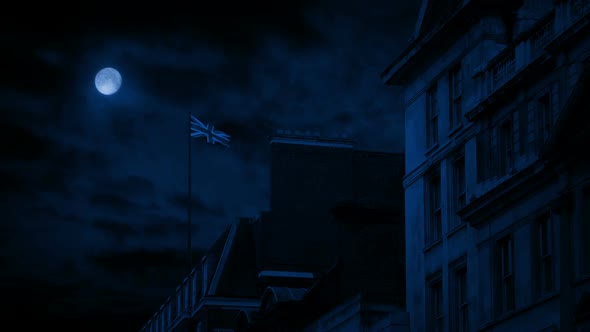 British Flag On Building At Night