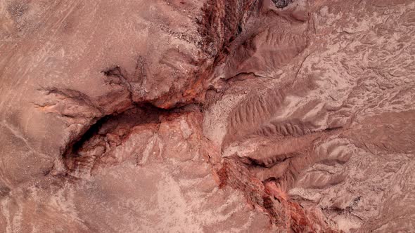 4K Aerial view of Grand Canyon, rock fissures eroded by water.