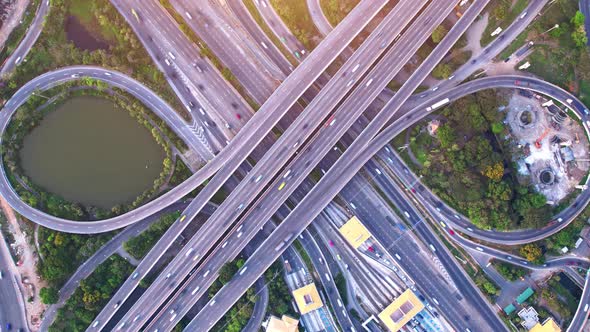 4K : Aerial Hyperlapse drone view of highway multi-level junction road.