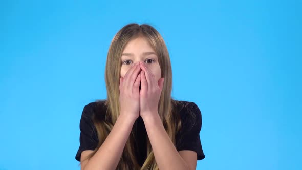 Girl Is Shocked, Shouting at Someone, Looking at the Camera.