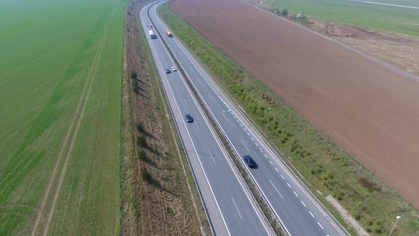 Aerial View of Highway Across Countryside Czech Republic Europe