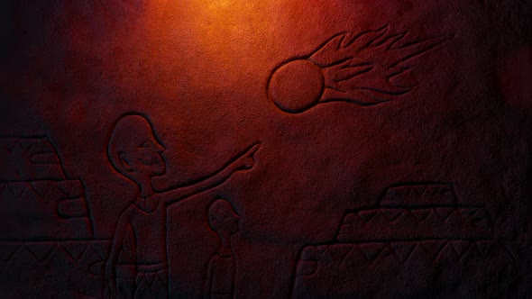 Asteroid And People Ancient Wall Carving