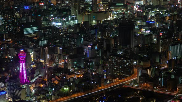 Osaka City Roads with Night Illumination Timelapse