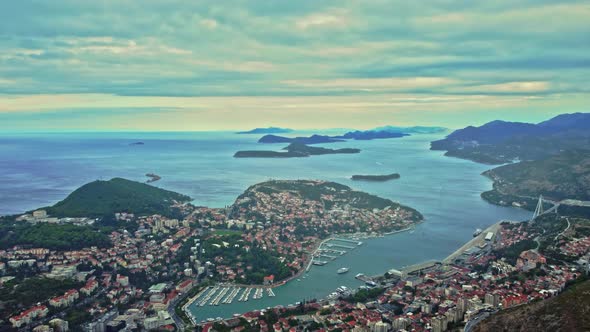 Landscape shot of Dubrovnik city and harbour with the Elaphiti Islands, Croatia