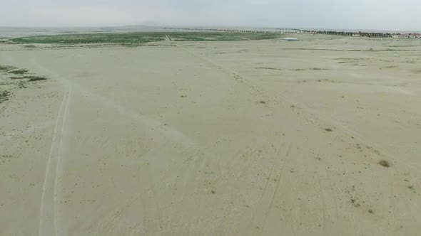 Flight Over the Dunes  Desert  And  Farming