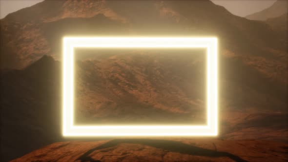 Neon Portal on Mars Planet Surface With Dust Blowing alt