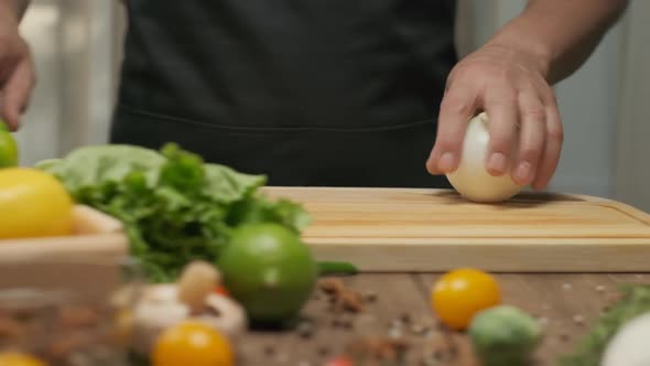 Professional Chef Cuts White Onion