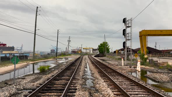 Aerial view of railroad tracks in Port Mobile