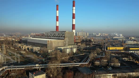 Factory in the City Top View Two Pipes From Which Smoke Comes