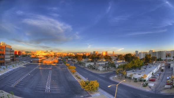 Fisheye view from a parking lot to the University of Nevada.