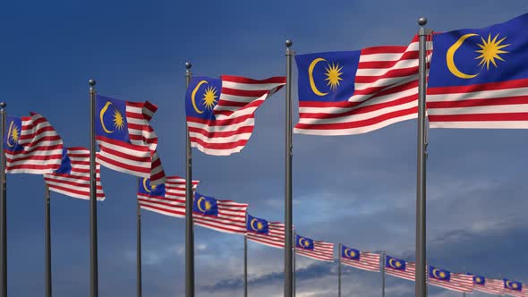 The Malaysia Flags Waving In The Wind  4K