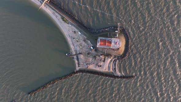 Aerial View of the Paard Van Marken at Sunrise Traditional Historic Landmark Monument Light House on