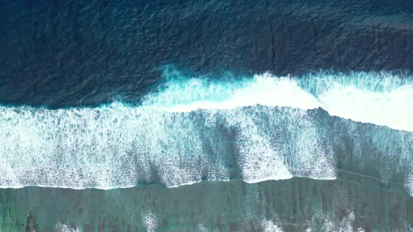 Aerial drone seascape of perfect island beach time by transparent ocean and white sandy background o